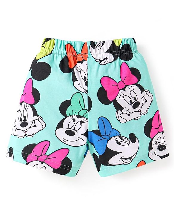 Babyhug Disney Single Jersey Knit Half Sleeves Co-ords Shorts Night Suit with Minnie Mouse Graphics - Turquoise