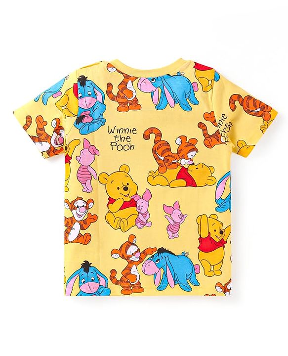 Babyhug Disney Single Jersey Knit Half Sleeves Co-ords Shorts Night Suit with Winnie & Friends Graphics - Yellow