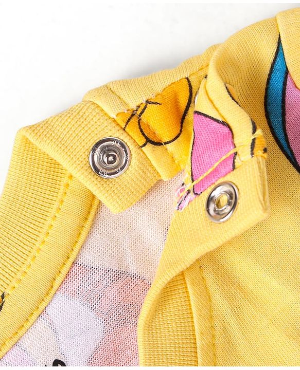 Babyhug Disney Single Jersey Knit Half Sleeves Co-ords Shorts Night Suit with Winnie & Friends Graphics - Yellow