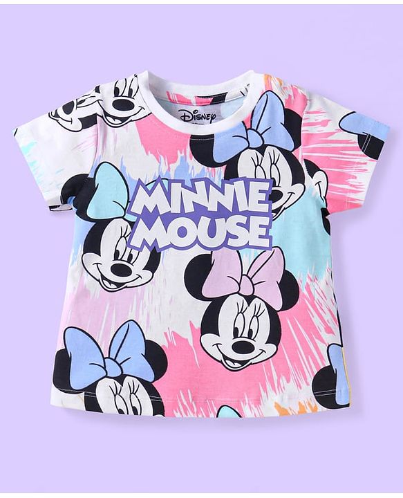 Babyhug Disney Single Jersey Knit Half Sleeves Shorts Night Suit with Minnie Mouse Print - White