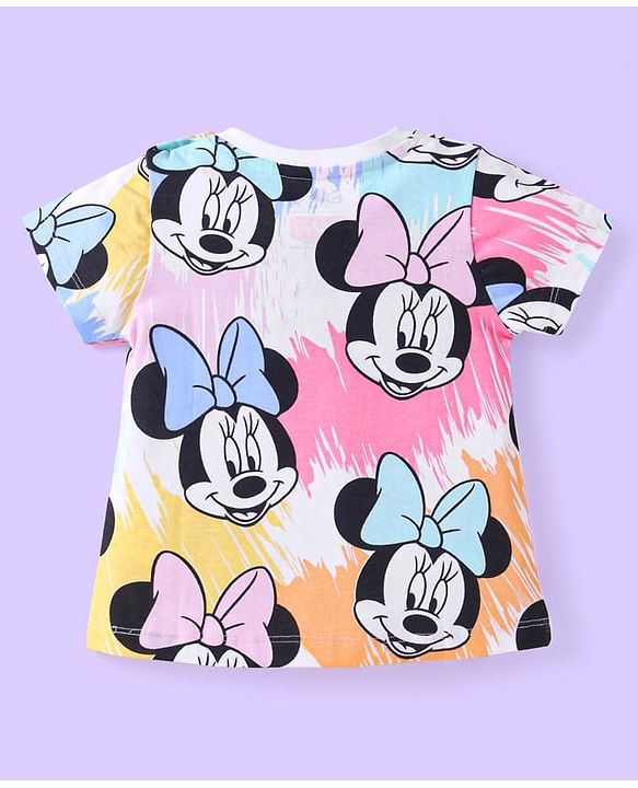 Babyhug Disney Single Jersey Knit Half Sleeves Shorts Night Suit with Minnie Mouse Print - White