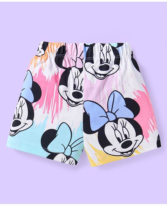 Babyhug Disney Single Jersey Knit Half Sleeves Shorts Night Suit with Minnie Mouse Print - White