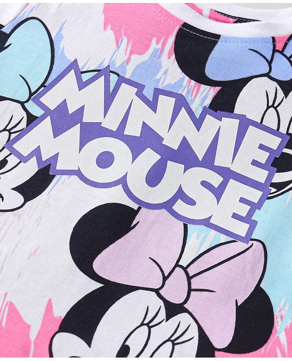 Babyhug Disney Single Jersey Knit Half Sleeves Shorts Night Suit with Minnie Mouse Print - White