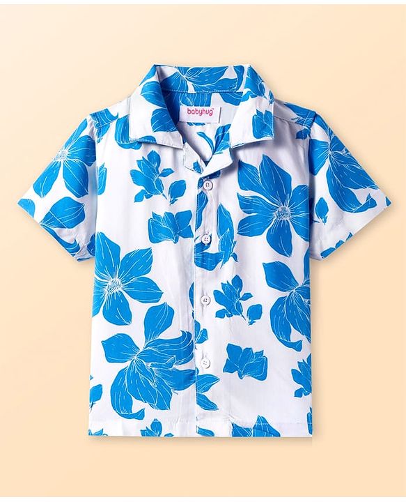 Babyhug Viscose Woven Half Sleeves Shirt with Floral Print - White