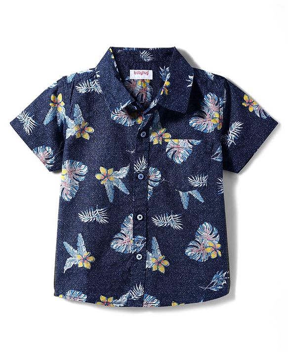 Babyhug Cotton Woven Half  Sleeves Shirt with Floral Print - Navy Blue