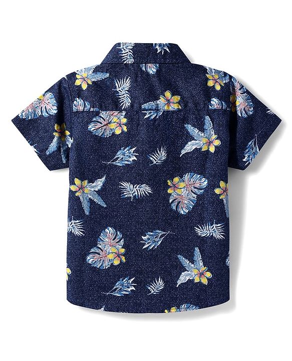 Babyhug Cotton Woven Half  Sleeves Shirt with Floral Print - Navy Blue