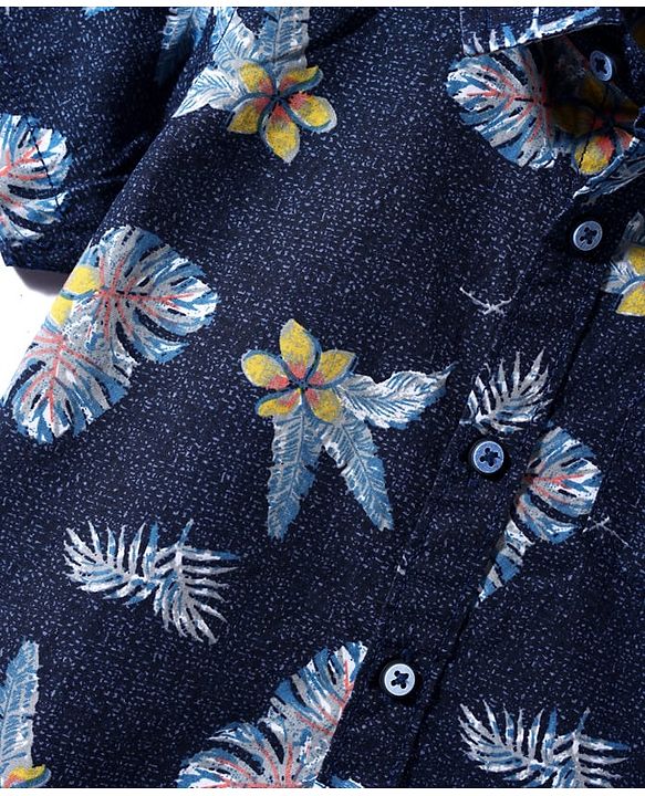 Babyhug Cotton Woven Half  Sleeves Shirt with Floral Print - Navy Blue