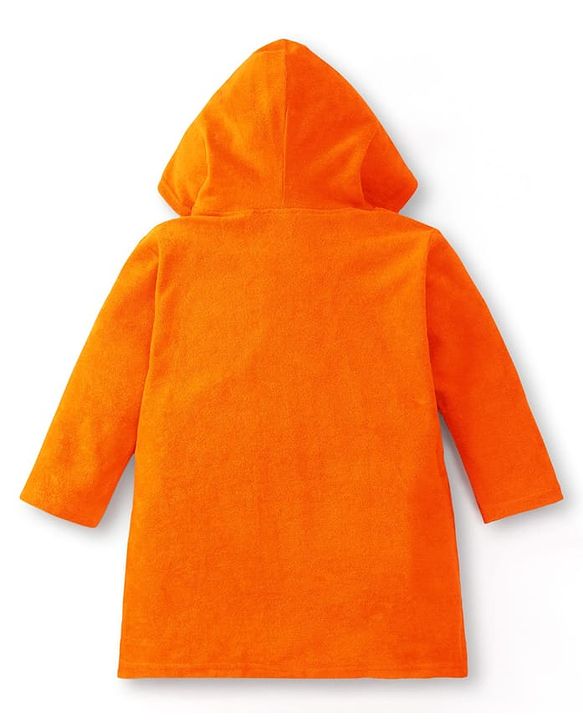 Babyhug Velour Knit Full Sleeves Bath Robe With Bear Embroidery - Orange