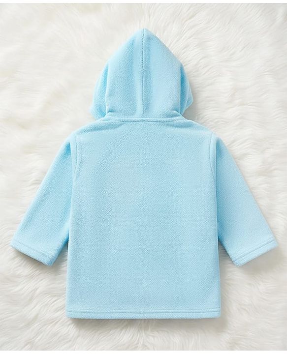 Babyhug Velour Knit Full Sleeves Hooded Bath Robe With Tiger Embroidery - Sky Blue