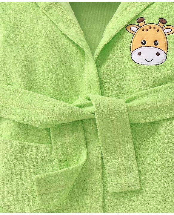 Babyhug Terry Knit Full Sleeves Hooded Bath Robe with Giraffe Patch - Green