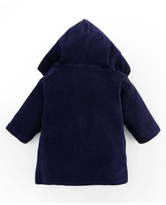 Babyhug Velour Knit Full Sleeves Bath Robe With Let's Travel Print - Navy Blue