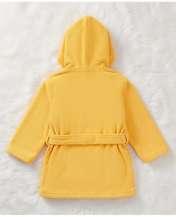 Babyhug Terry Knit Full Sleeves Hooded Bath Robe with Watermelon Embroidery - Yellow