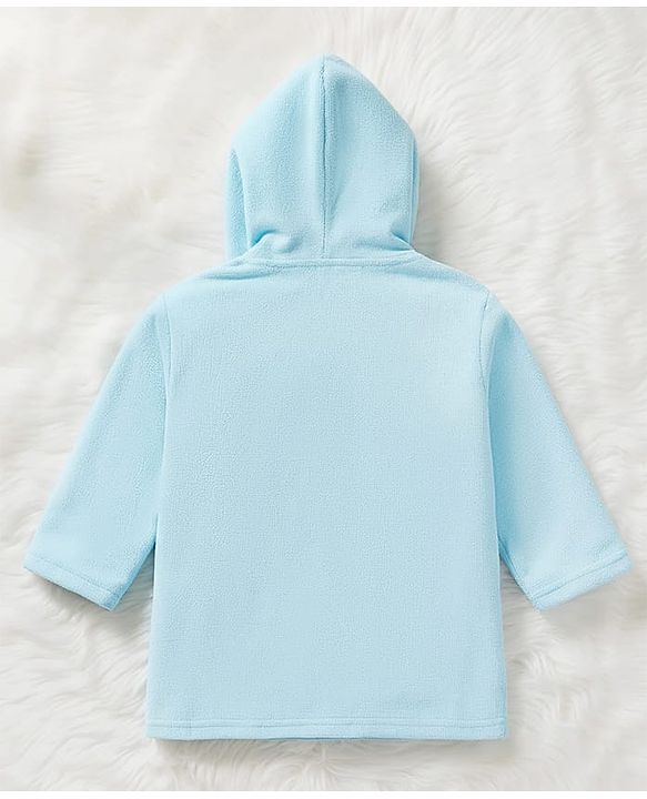 Babyhug Velour Knit Full Sleeves Hooded Bath Robe with Cherry Embroidery - Light Blue
