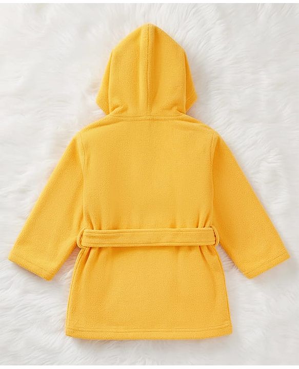 Babyhug Terry Knit Full Sleeves Hooded Bath Robe with Butterfly Embroidery - Yellow