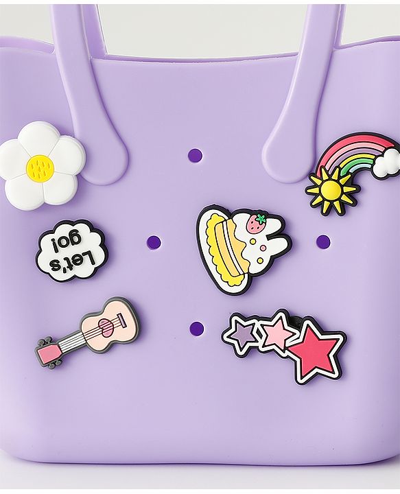 Babyhug Hand Bag With Floral & Stars Applique Free Size - Purple