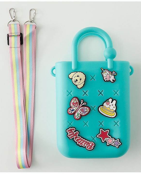 Babyhug Free Size Sling Bag With Butterfly Applique & Detachable Straps - Blue