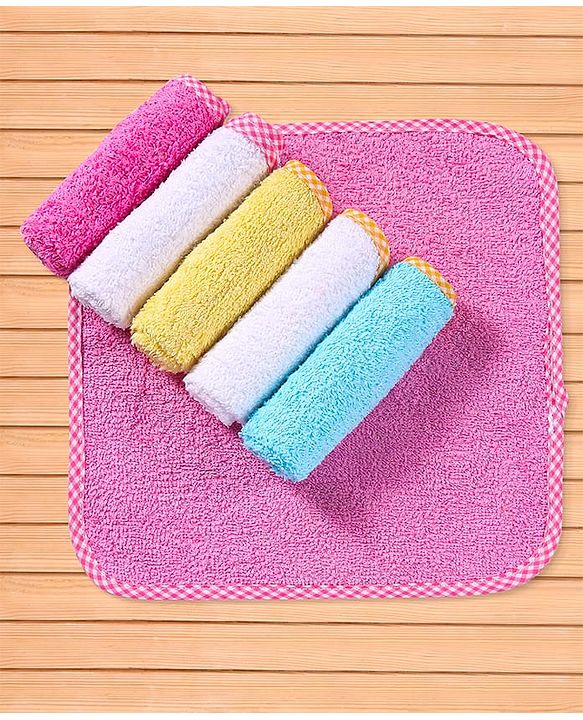 Babyhug 100% Cotton Terry Knit Solid Wash Cloths L 25 x B 25 cm Pack of 6 - Multicolor