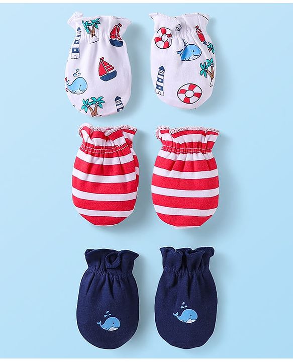 Babyhug 100% Cotton Knit Mittens & Booties Set Floral Print - Red main image 1