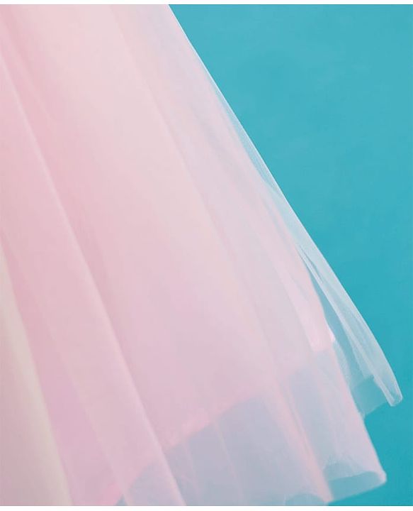 Babyhug Woven Mesh Sleeveless Party Wear Dress With Ruffles & Floral Applique - Pink