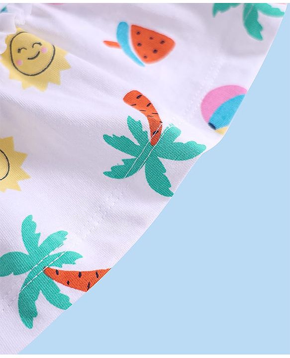 Babyhug Cotton Woven Sleeveless Tiered Frock with Tropical Theme Print - White