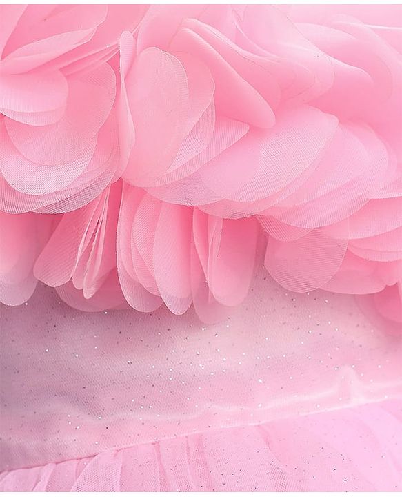 Babyhug Woven Sleeveless Mesh Fit And Flare One Shoulder Party Dress - Pink