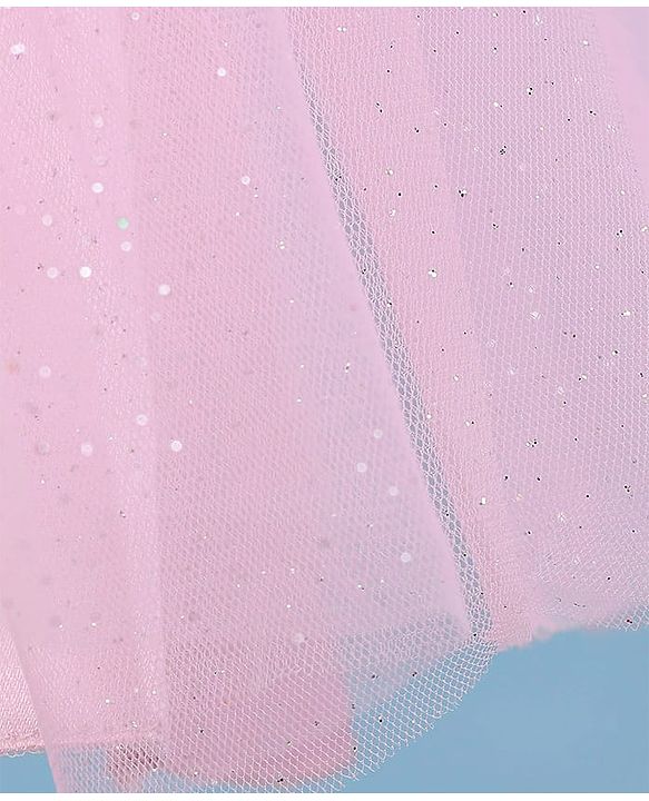Babyhug Woven Sleeveless Mesh Fit And Flare One Shoulder Party Dress - Pink