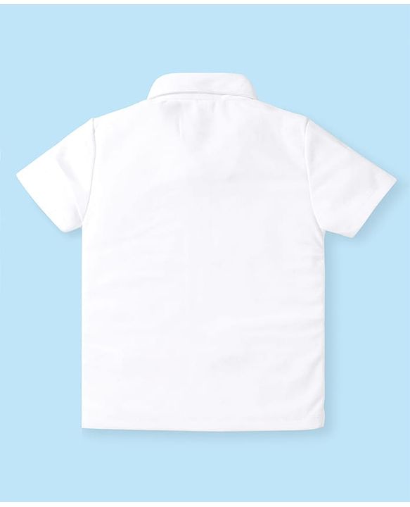Babyhug Woven Half Sleeves Solid Color Shirt with Checkered Shorts with attached Suspender & Bow - White Navy & Red