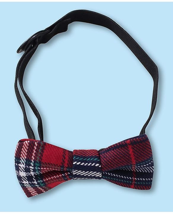 Babyhug Woven Half Sleeves Solid Color Shirt with Checkered Shorts with attached Suspender & Bow - White Navy & Red