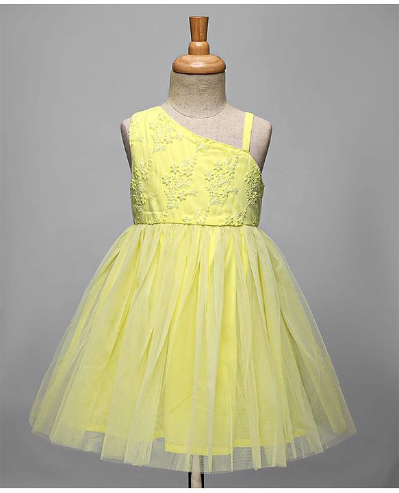 Babyhug Woven Sleeveless Party Dress With Floral Embroidery - Yellow