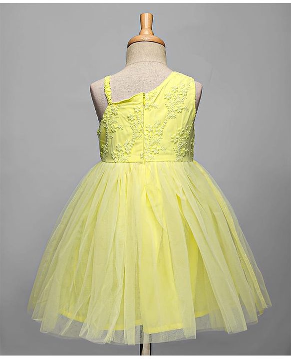 Babyhug Woven Sleeveless Party Dress With Floral Embroidery - Yellow