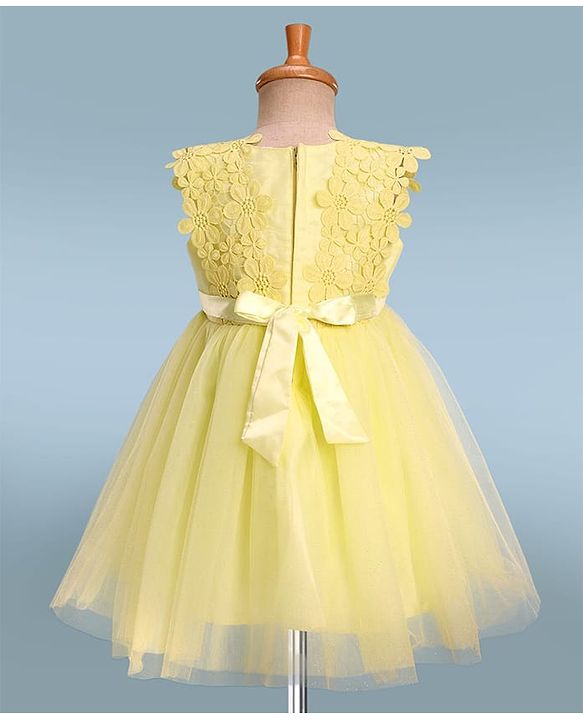 Babyhug Woven Sleeveless Fit & Flare Party Dress with Lace & Bow Applique - Yellow