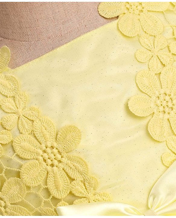 Babyhug Woven Sleeveless Fit & Flare Party Dress with Lace & Bow Applique - Yellow