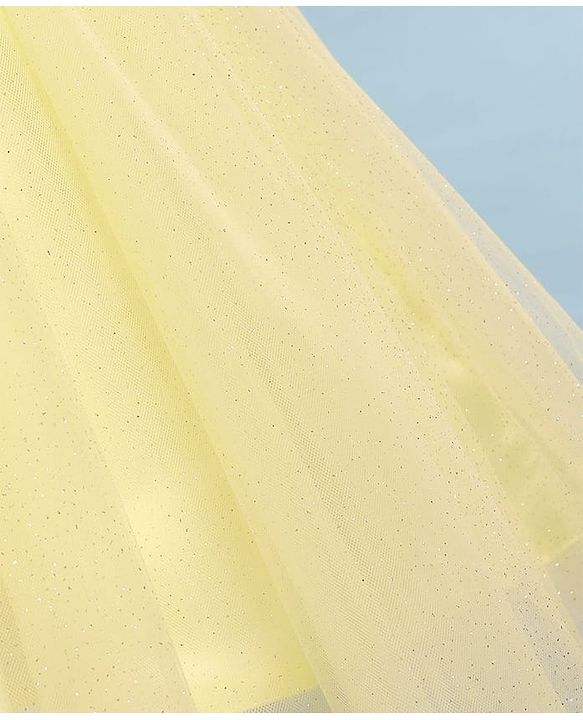 Babyhug Woven Sleeveless Fit & Flare Party Dress with Lace & Bow Applique - Yellow