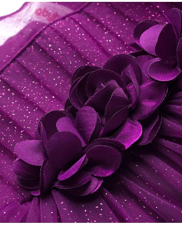 Babyhug Woven Sleeveless Fit & Flare Mesh Party Dress with Ruffles & Floral Applique - Purple
