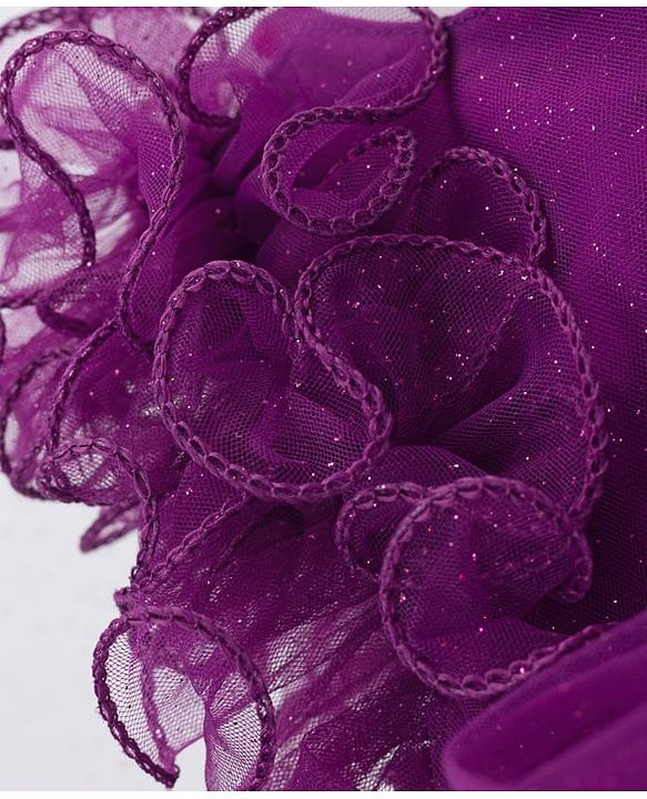 Babyhug Woven Sleeveless Fit & Flare Mesh Party Dress with Ruffles & Floral Applique - Purple