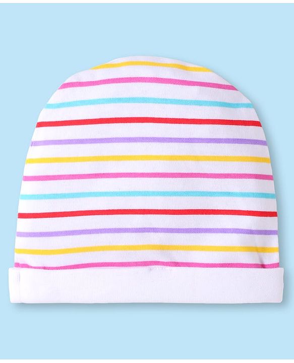 Babyhug Disney Interlock Knit Cap Mittens & Booties With Winnie The Pooh Print White - Diameter 10.5