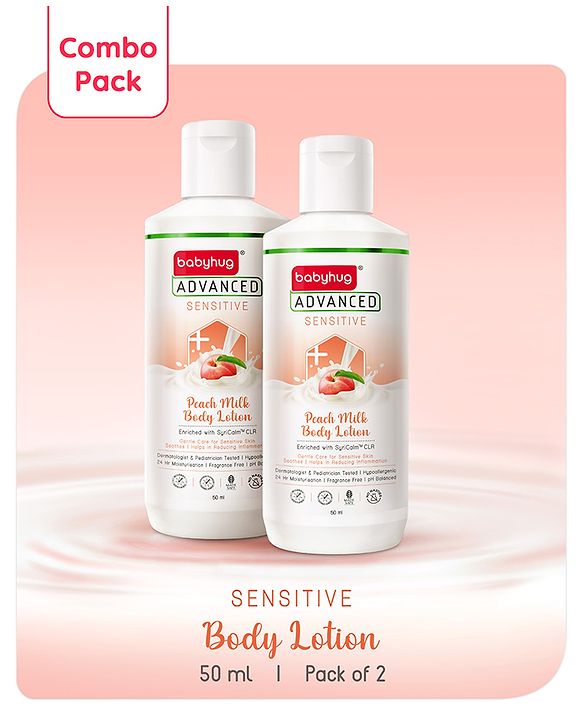 Babyhug Advanced Sensitive Peach Milk Body Lotion Extra Nourishing Formula For Sensitive Baby Skin Pack of 2 - 50 ml each