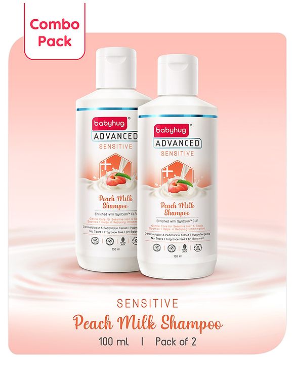 Babyhug Advanced Sensitive Peach Milk Shampoo No Tear Formula Suitable For Newborn Baby Pack of 2 - 100 ml each