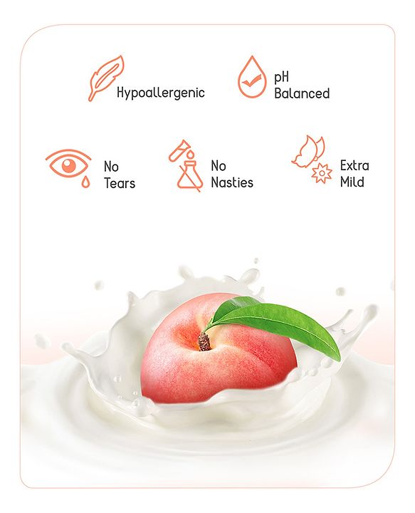 Babyhug Advanced Sensitive Peach Milk Shampoo No Tear Formula Suitable For Newborn Baby Pack of 2 - 100 ml each