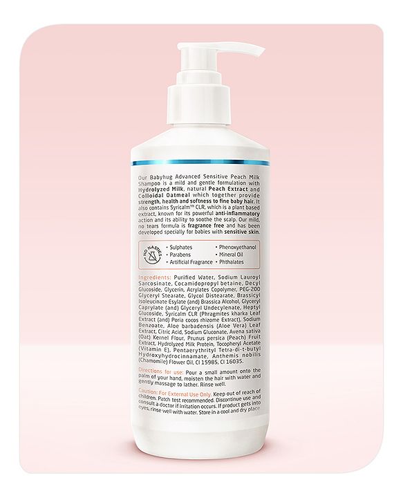 Babyhug Advanced Sensitive Peach Milk Shampoo No Tear Formula Suitable For Newborn Baby Pack of 2 - 400 ml each