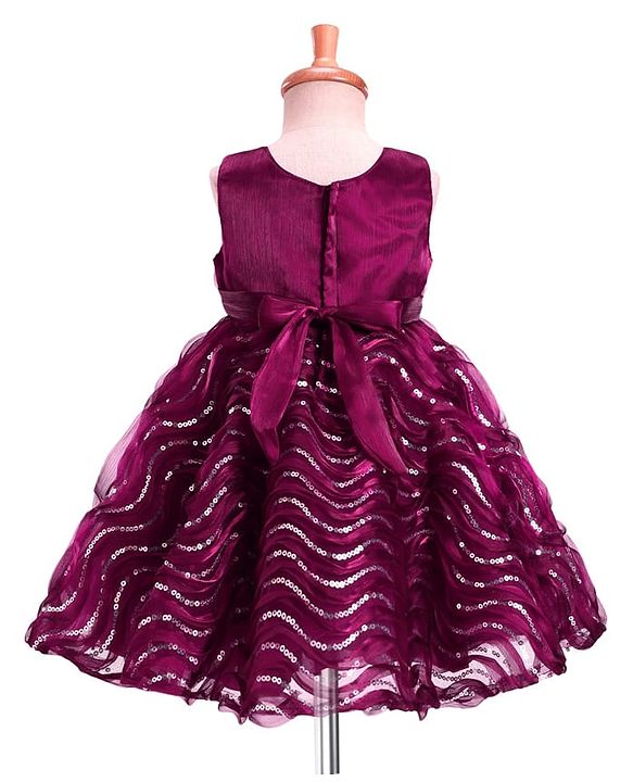 Babyhug Woven Sleeveless Dress With Sequin Detailing and Floral Applique - Wine