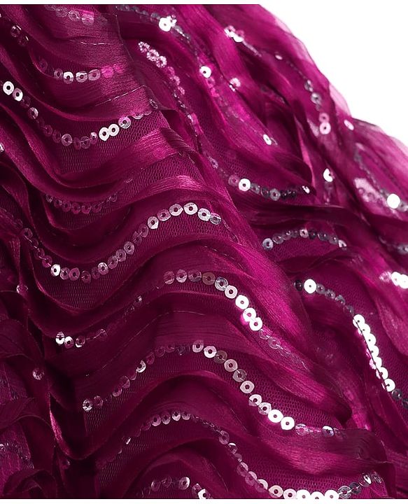 Babyhug Woven Sleeveless Dress With Sequin Detailing and Floral Applique - Wine