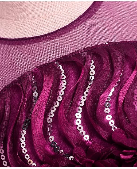 Babyhug Woven Sleeveless Dress With Sequin Detailing and Floral Applique - Wine