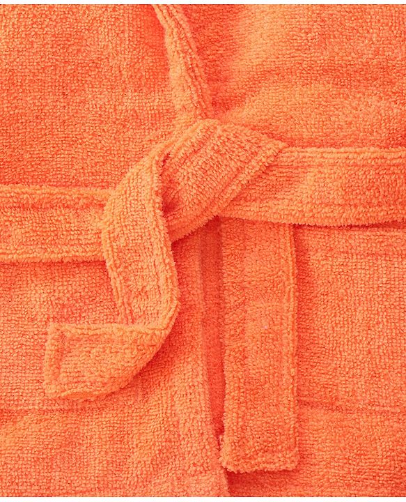 Babyhug Velour Knit Full Sleeves Bath Robe With Lobster Embroidery - Orange