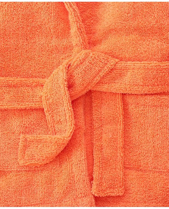 Babyhug Velour Knit Full Sleeves Bath Robe With Lobster Embroidery - Orange