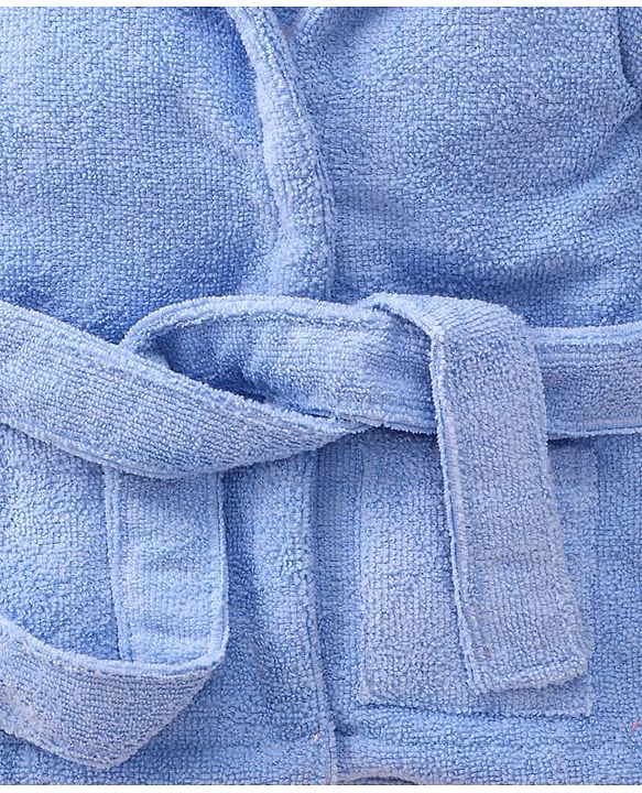 Babyhug Velour Knit Full Sleeves Bath Robe With Shark Embroidery - Blue