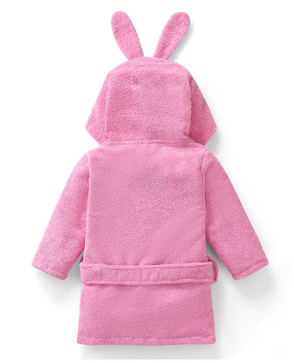 Babyhug Microfiber Terry Knit Full Sleeves Hooded Bath Robe With Bunny Ears Applique Embroidery - Pink