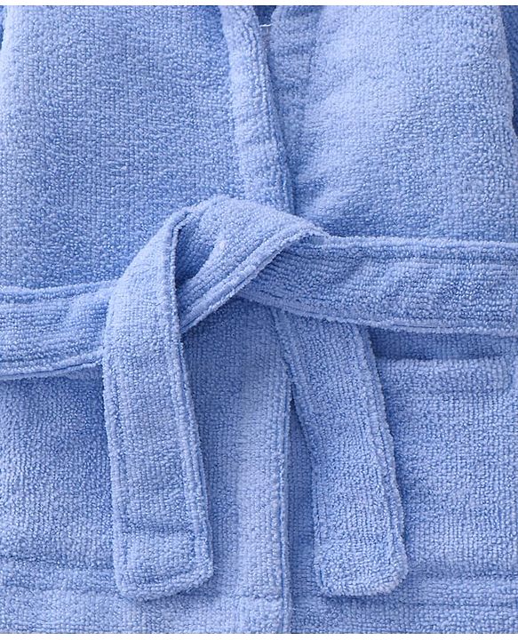 Babyhug Velour Knit Full Sleeves Microfiber Hooded Bath Robe With Prince Embroidery - Blue