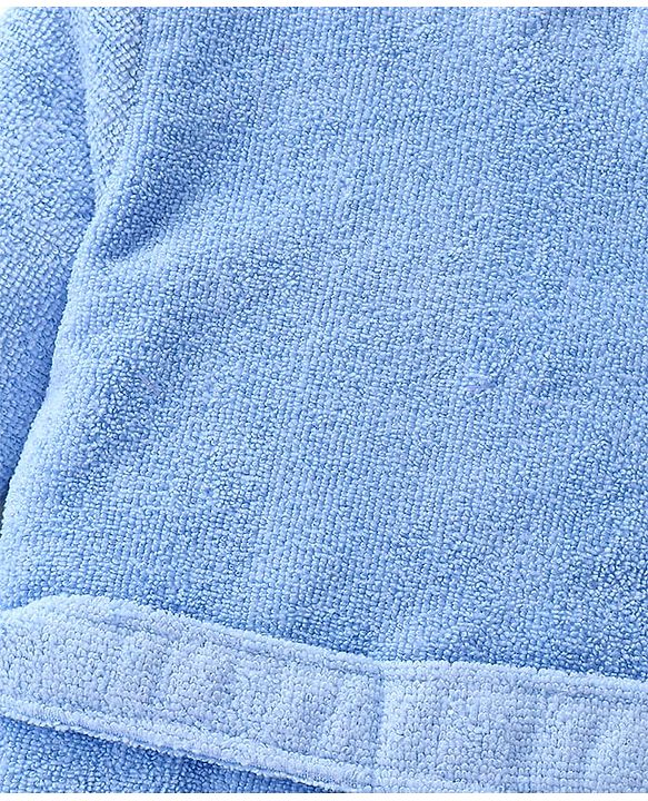 Babyhug Velour Knit Full Sleeves Microfiber Hooded Bath Robe With Prince Embroidery - Blue