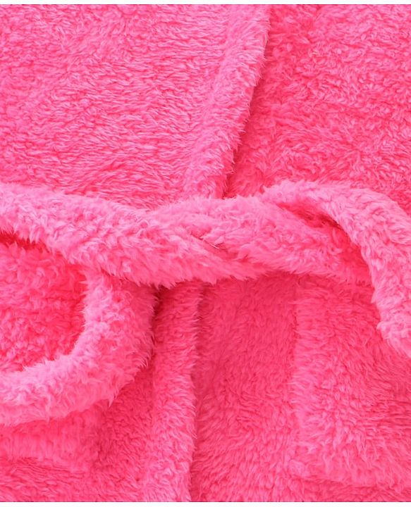 Babyhug Terry Knit Full Sleeves Hooded Bath Robe With Cat Embroidery - Dark Pink
